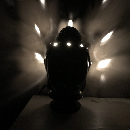 Lampe diffuseur de parfum électrique pour galets cire en céramique bouddha noir artisanal  - 5