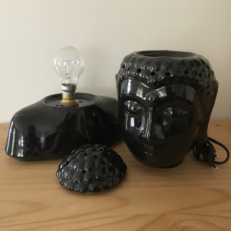 Lampe diffuseur de parfum buste bouddha noir 31 cm artisanale  - 3