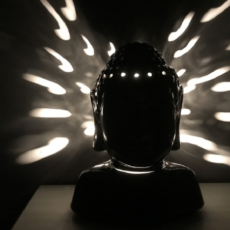 Lampe diffuseur de parfum buste bouddha noir 31 cm artisanale  - 5