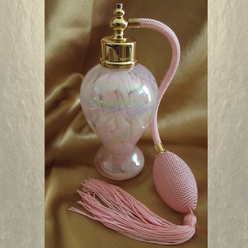 Vaporisateur de parfum poire de luxe en verre artisanal nacré rose vide et rechargeable 130ml  - 1