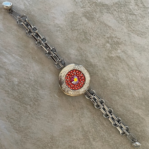 Bracelet porte photo CRISTAL DE SWAROVSKI PADPARDSCHA artisanal modèle gourmette couleur argent 2