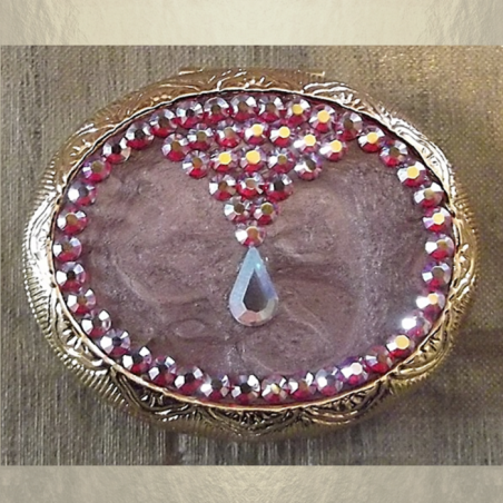 Pilulier cristal de swarovski fire opal AB plaqué or rose antique artisanal  - 1