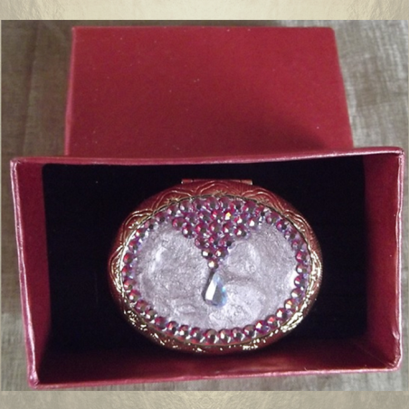 Pilulier cristal de swarovski fire opal AB plaqué or rose antique artisanal  - 3
