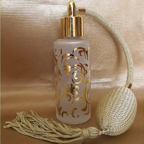 Vaporisateur de parfum verre givré poire rétro or plaquage motifs couleur or 50ml  - 1