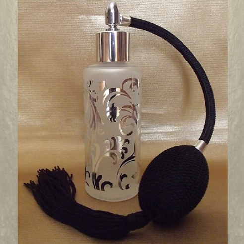 Vaporisateur de parfum verre givré poire rétro noire plaquage motifs couleur argent 50ml  - 1