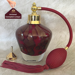 Vaporisateur de parfum poire verre artisanal bordeaux or bronze 150 ml