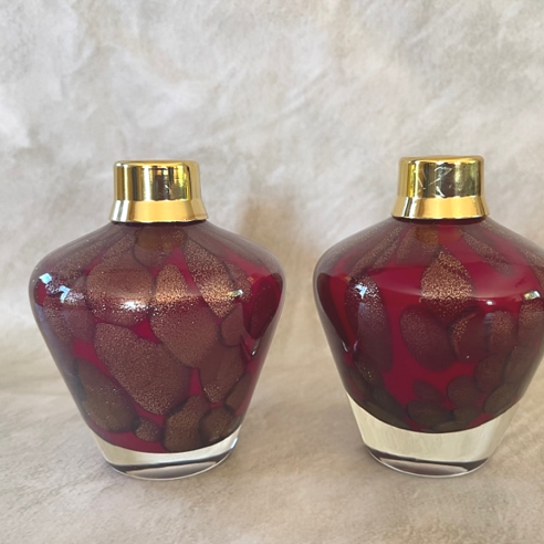 Vaporisateur de parfum poire verre artisanal bordeaux or bronze 150 ml groupé Vaporisateur de parfum poire verre artisanal bordeaux or bronze 150 ml groupé
