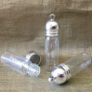 Pendentif fiole à parfum en verre bouchon argent étanche 2ml  - 2