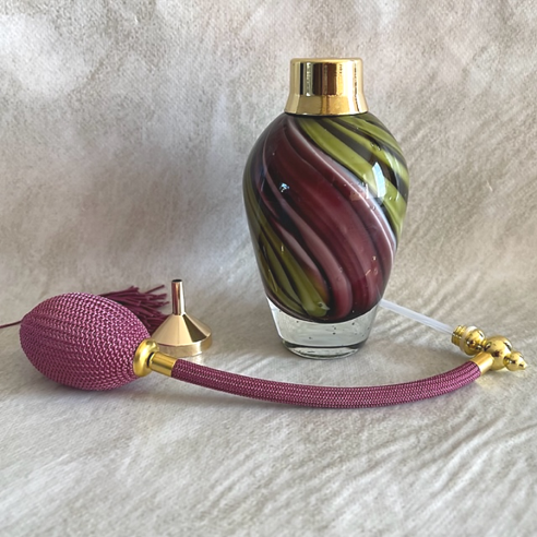 Vaporisateur de parfum artisanal multicolore aubergine kaki poire aubergine 100 ml ouvert