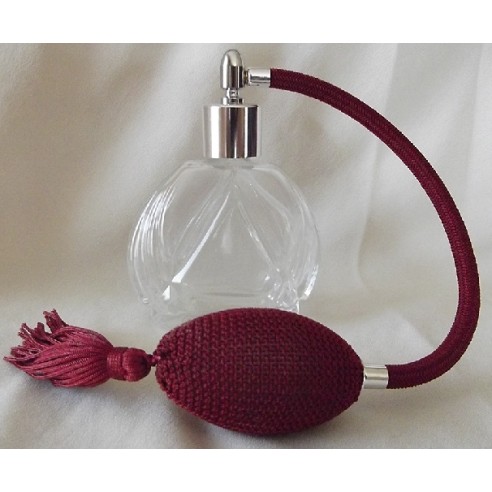 Vaporisateur de parfum vide et rechargeable rond plat ciselé 60ml poire bordeaux