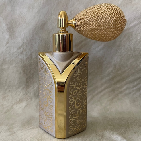 Vaporisateur de parfum poire courte champagne doré motif cachemire 30ml