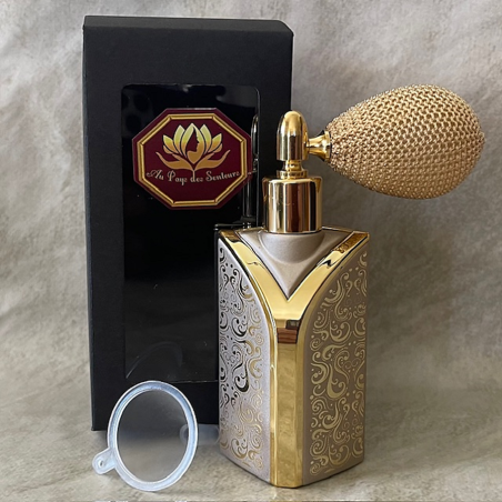 Vaporisateur de parfum poire courte champagne doré motif cachemire avec boîte et entonnoir