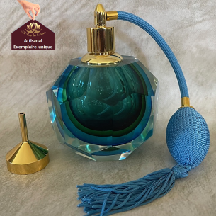 vaporisateur de parfum poire bleue verre artisanal à facettes 50ml