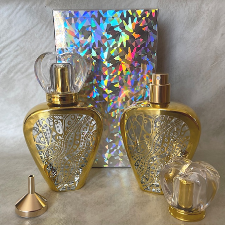 Vaporisateur de parfum cœur vide et rechargeable en verre doré entonnoir et boîte cadeau