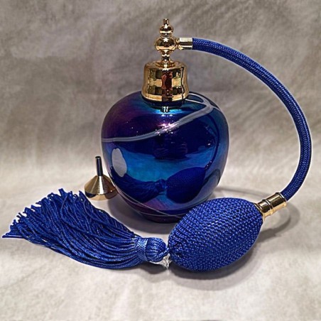 Vaporisateur de parfum artisanal en cristal iridescent poire rétro longue bleue électrique