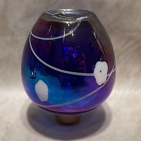 Vaporisateur de parfum artisanal en cristal iridescent poire bleue électrique envers