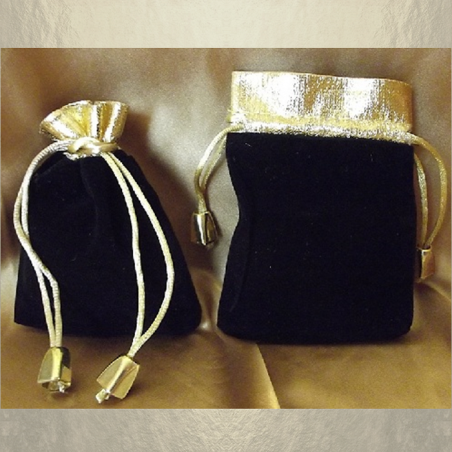 Pochette / sac / pochon en velours noir avec bordure couleur or et petites perles cordon or 11,5 x 8,5 cm  - 1