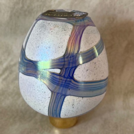 Vaporisateur de parfum en cristal irisé boule gris bleue envers