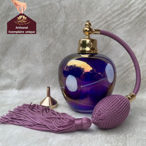 Vaporisateur de parfum artisanal en cristal iridescent poire vieux rose