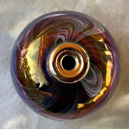 Vaporisateur de parfum poire artisanal en cristal arc en ciel socle bleuté vue de haut