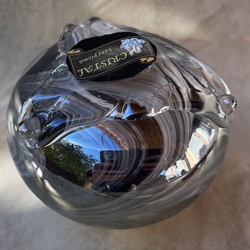 Vaporisateur de parfum poire artisanal en cristal arc en ciel socle bleuté envers