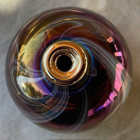 Vaporisateur de parfum poire artisanal en cristal arc en ciel socle rosé dessus