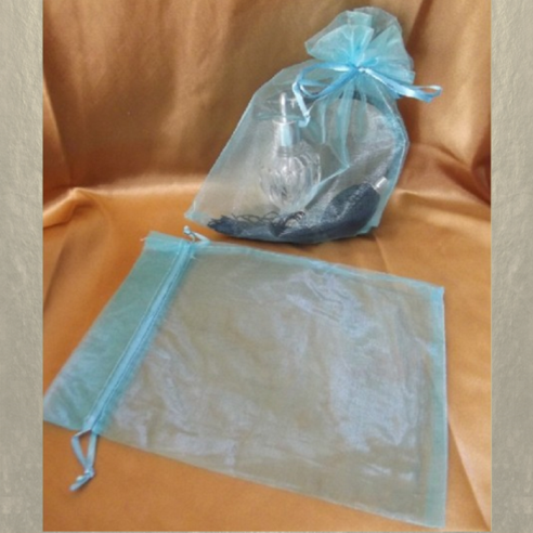Pochette cadeaux,  sac en organza 22 x 16,5 cm bleu ciel grande contenance  - 1