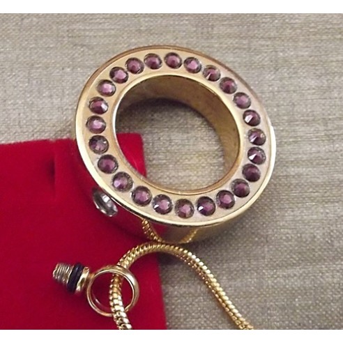 Collier artisanal Pendentif fiole Mémorial, fiole à parfum précieux orné de strass SWAROVSKI ELEMENTS LILAC SHADOW or ouvert