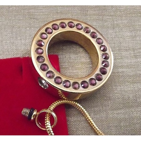 Collier artisanal Pendentif fiole Mémorial, fiole à parfum précieux orné de strass SWAROVSKI ELEMENTS LILAC SHADOW or ouvert