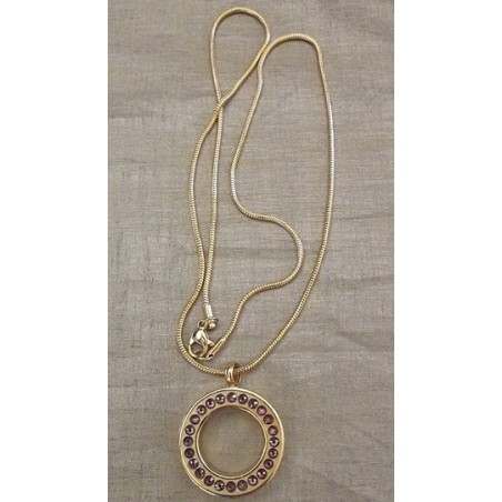 Collier artisanal Pendentif fiole Mémorial, fiole à parfum précieux orné de strass SWAROVSKI ELEMENTS LILAC SHADOW or entier