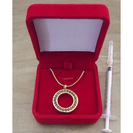 Collier artisanal Pendentif fiole Mémorial, fiole à parfum précieux orné de strass SWAROVSKI ELEMENTS LILAC SHADOW or dans écrin