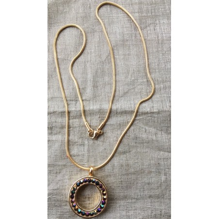 Collier artisanal Pendentif fiole Mémorial, fiole à parfum précieux orné de strass CRISTAL DE LUXE scarabaeus green  or en long