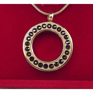Collier artisanal Pendentif fiole Mémorial, fiole à parfum précieux orné de strass cristal swarovski eléments cosmojet or