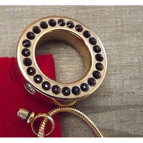 Collier artisanal Pendentif fiole Mémorial, fiole à parfum précieux orné de strass CRISTAL DE LUXE cosmojet or ouvert