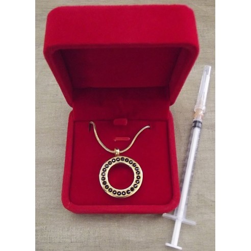 Collier artisanal Pendentif fiole Mémorial, fiole à parfum précieux orné de strass CRISTAL DE LUXE cosmojet or dans écrin