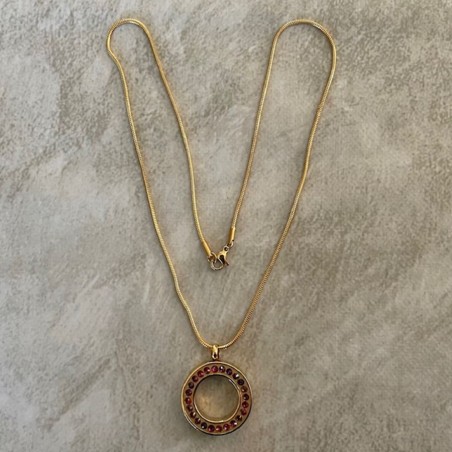 Collier artisanal Pendentif fiole Mémorial, fiole à parfum précieux orné de strass CRISTAL DE LUXE FIRE volcano or long