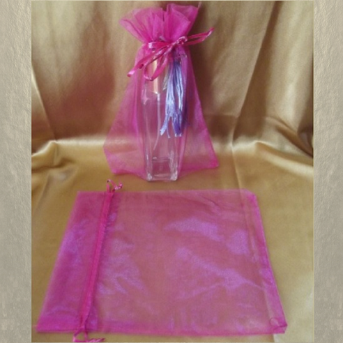 Pochette cadeaux,  sac en organza 22 x 16,5 cm rose fushia grande contenance  - 1