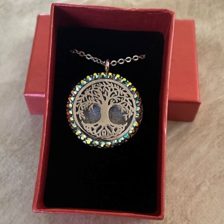 Collier pendentif diffuseur de parfum porte photo arbre de vie argent AUTRICHIEN JET AB