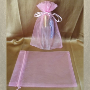 Pochette cadeaux,  sac en organza 22 x 16,5 cm rose tendre grande contenance  - 1