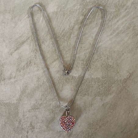 Collier artisanal Pendentif fiole Mémorial, fiole à parfum précieux argent orné de strass CRISTAL DE LUXE HYACINTH AB long