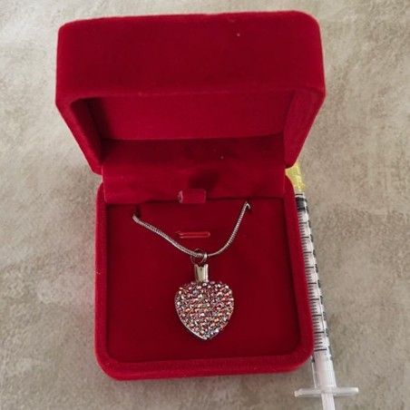 Collier artisanal Pendentif fiole Mémorial, fiole à parfum précieux argent orné de strass CRISTAL DE LUXE HYACINTH AB écrin