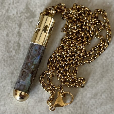 Collier pendentif diffuseur de parfum nacre d' abalone et plaqué or artisanal