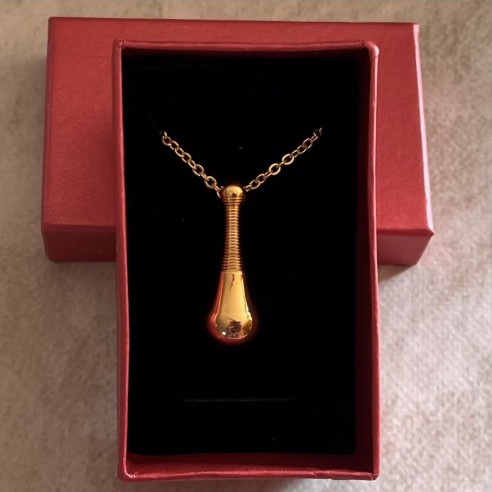 Fiole / bouteille / flacon pendentif de parfum acier inoxydable 316L or jaune dans écrin