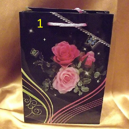 Pochette cadeaux PVC - sacs cadeaux  grand modèle 25 x 19 cm noir fleur rose  - 2