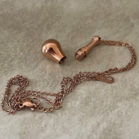 Fiole / bouteille / flacon pendentif de parfum acier inoxydable 316L or rose avec chaine plaqué or ouverte