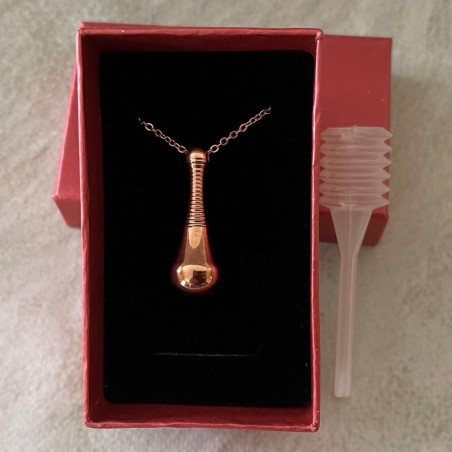 Fiole / bouteille / flacon pendentif de parfum acier inoxydable 316L or rose avec chaine plaqué or dans écrin