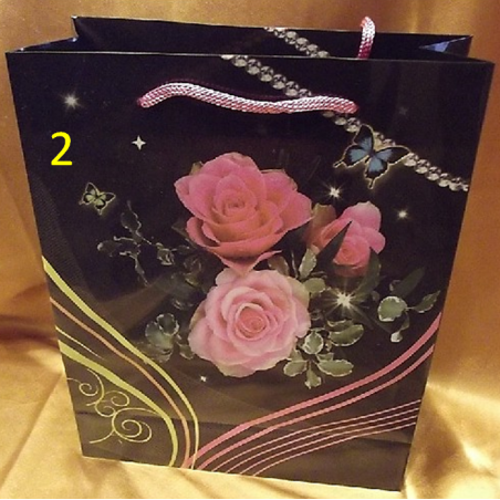Pochette cadeaux PVC - sacs cadeaux  grand modèle 25 x 19 cm noir fleur rose  - 3