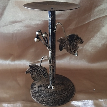 Chandelier, bougeoir en fer forgé patine or dorée artisanale  - 1