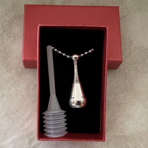 Fiole / bouteille / flacon pendentif de parfum Acier inoxydable 316L argent dans écrin