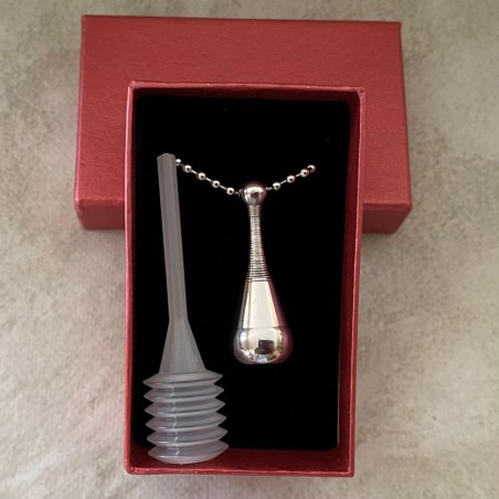 Fiole / bouteille / flacon pendentif de parfum Acier inoxydable 316L argent dans écrin